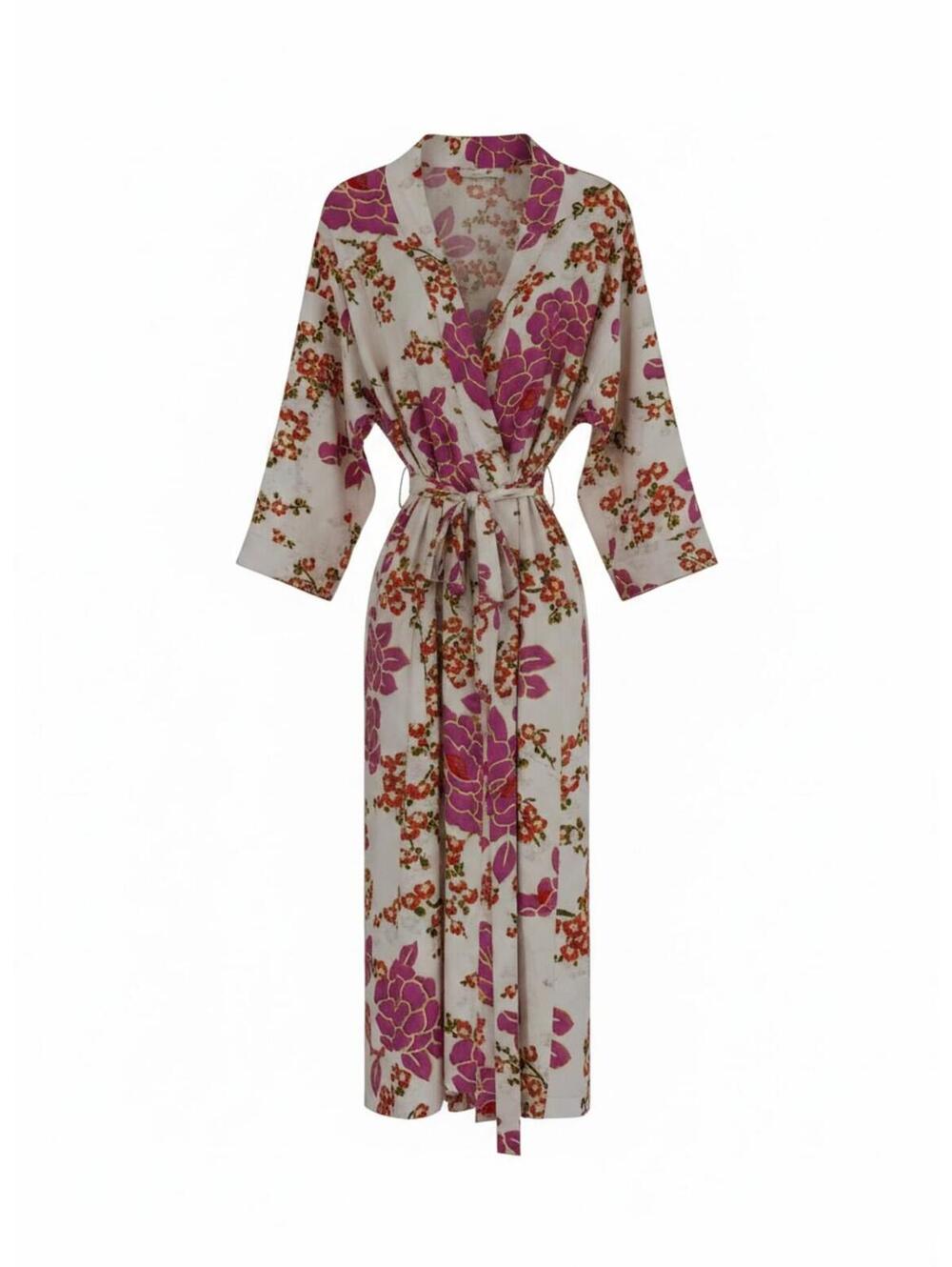 Natori Floral Satin Kimono Robe Lounge Wrap Size Small